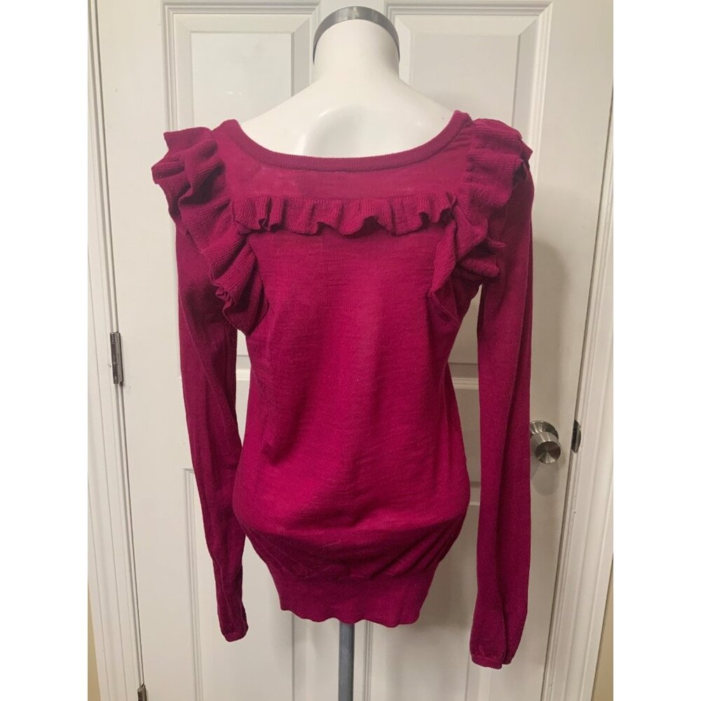 Moth Anthropologie Raspberry Red Wool Ruffle Square Neck Sweater, Size M - Picture 4 of 5